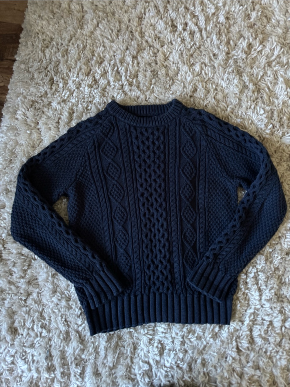 L.L. Bean Men's Cable-Knit Fishermen Crewneck Sweater - Navy Blue